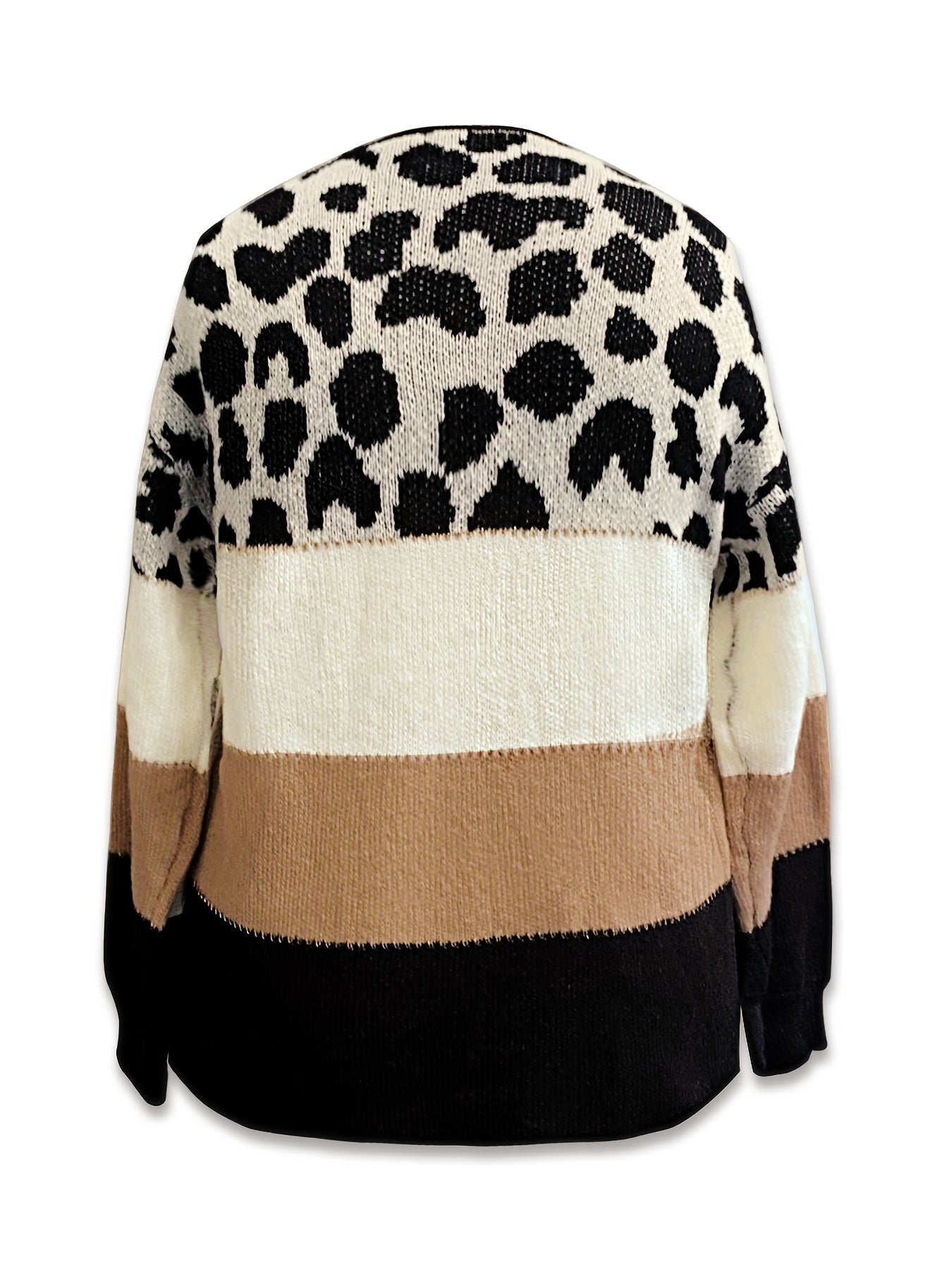  Colorblock Cow Print Long Sleeve Cardigan