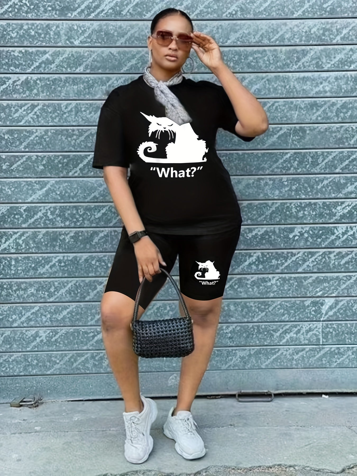  Monster Print Tee & Biker Shorts Set