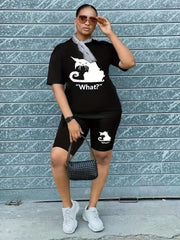  Monster Print Tee & Biker Shorts Set