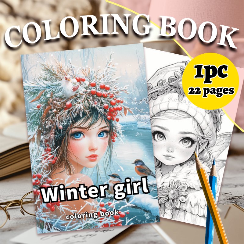 Winter Girl Coloring Book for Adults - Anxiety Relief