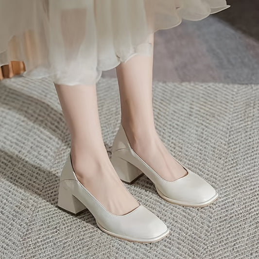 Chunky Low Heels Slip On Square Toe Office Shoes Women's Footwear