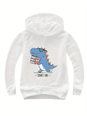 Girls Dino Graphic Hooded Pullover for Spring Fall