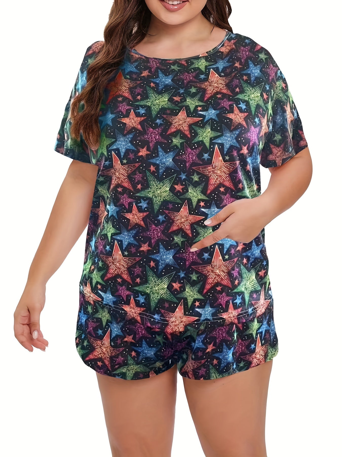 Heart Print Pajama Set Short Sleeve Comfy Two Piece