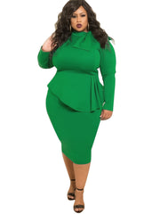  Solid Knot Long Sleeve Midi Dress Women's Plus Dress