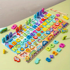 Montessori Wooden Preschool Math Toy Traffic Fishing Busy Board