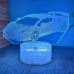 3D Sports Car USB Night Light for Children's Room, Birthday Gift