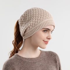 Warm Ear Protection Beanie Hat with Horse Tail Hole
