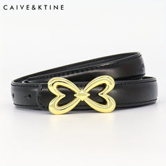 Heart Butterfly Buckle Thin Belt Leather Solid Jeans Pants Belt