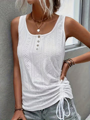  Eyelet Embroidery Tank Top Round Neck Ruched Side