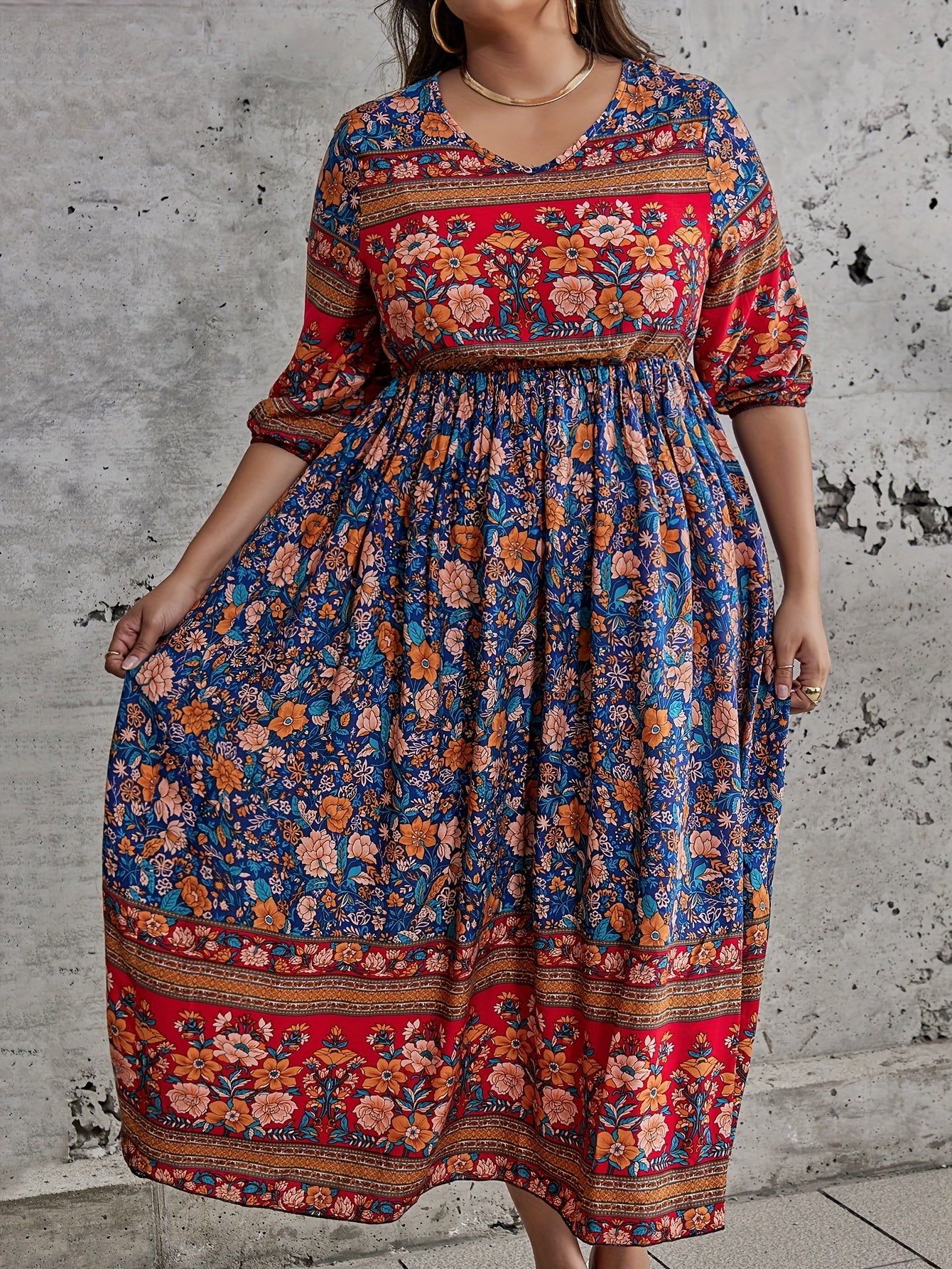  Ethnic Style Floral Print Maxi Dress