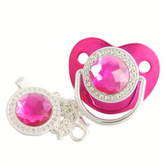 Pink Baby Soothing Pacifier with Chain Clip
