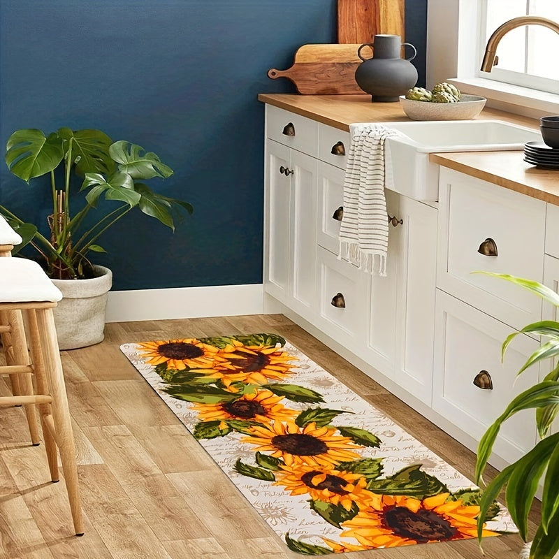 Sunflower Print Kitchen Floor Rug Dirt Resistant Waterproof Kitchen Mat