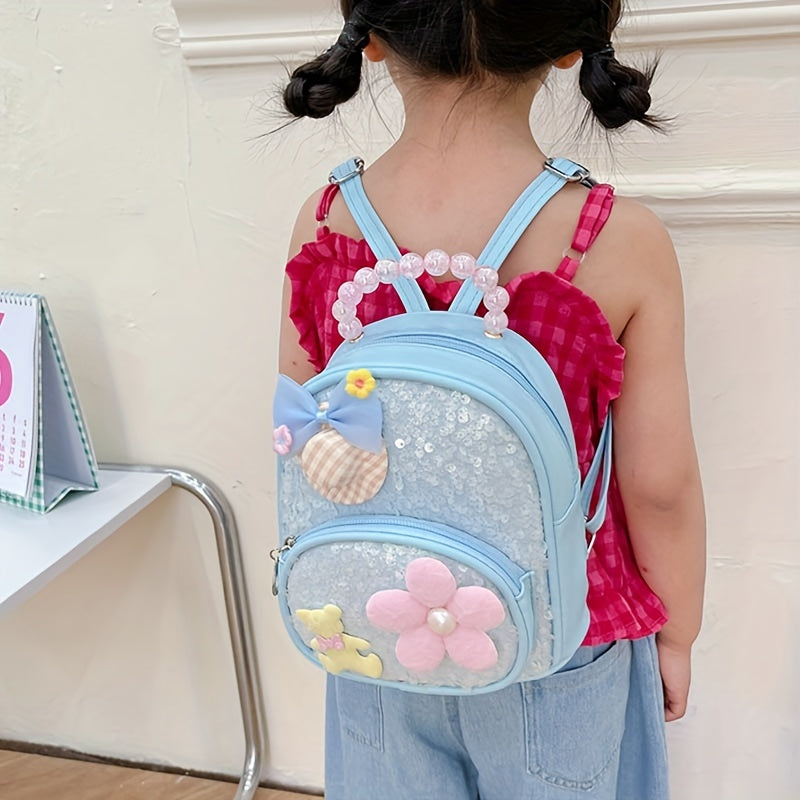 Kids Flower Sequins Backpack Shoulder Bag, Birthday Gift for Girls