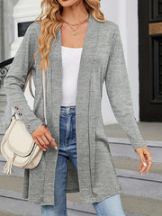  Solid Button Long Sleeve Open Front Cardigan