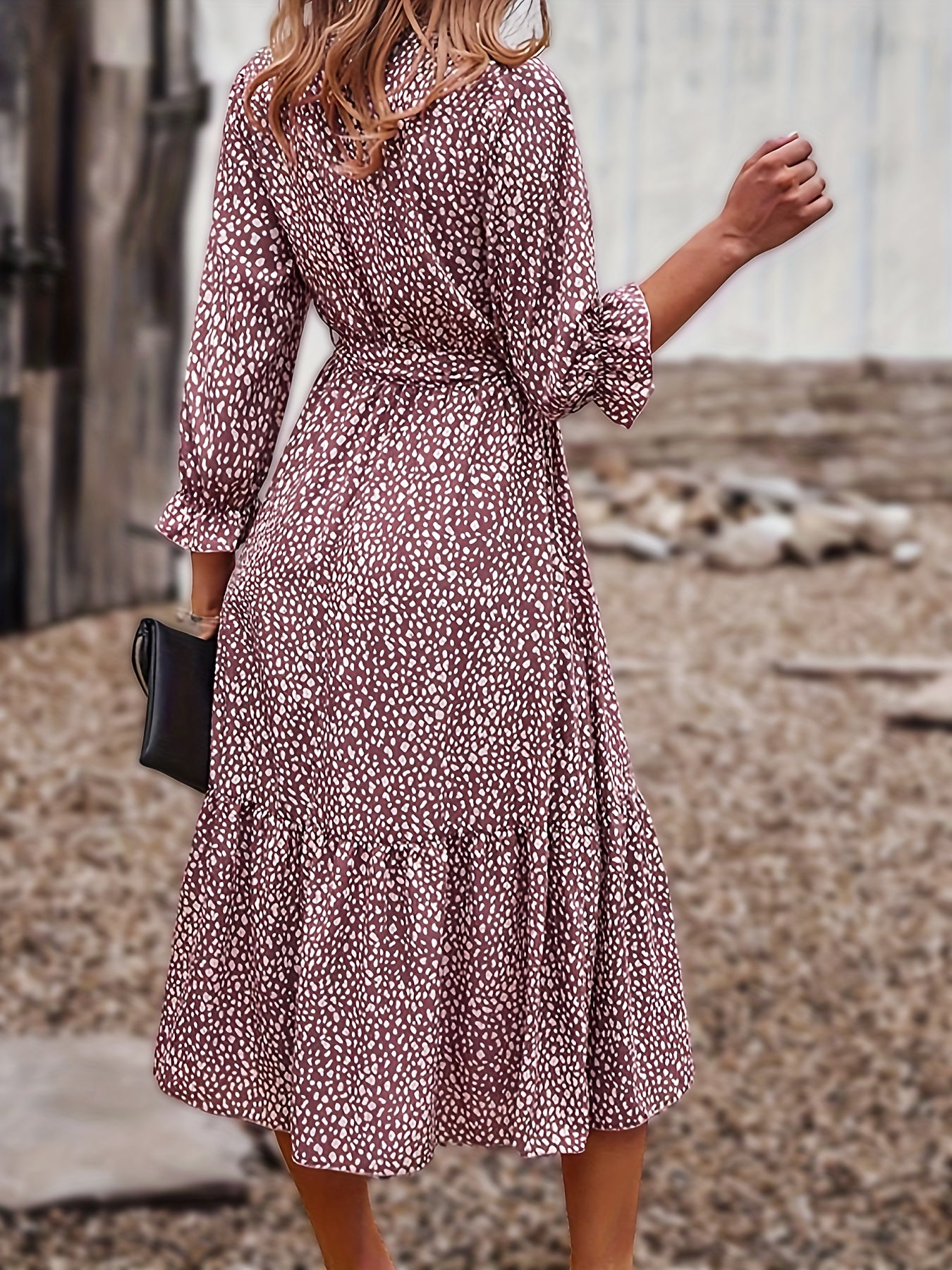  Boho Flounce Sleeve Dress