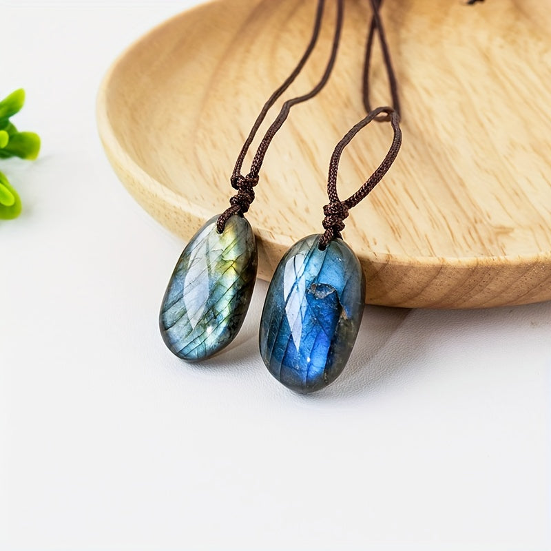 Natural Crystal Raw Stone Pendant Necklace Moonstone Sweater Chain