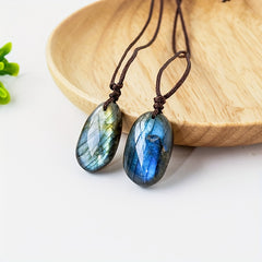 Natural Crystal Raw Stone Pendant Necklace Moonstone Sweater Chain