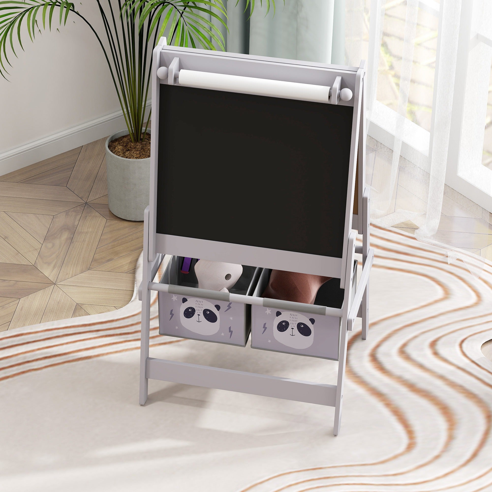 Kids Easel with Paper Roll 3 in 1 Art Easel with Blackboard Whiteboard