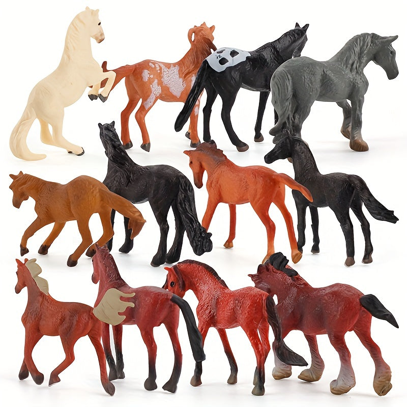 12 Horse Model Set Horse Racecourse Pasture Stallion Dark Horse