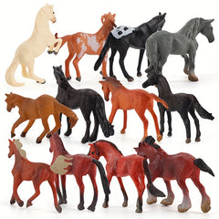 12 Horse Model Set Horse Racecourse Pasture Stallion Dark Horse