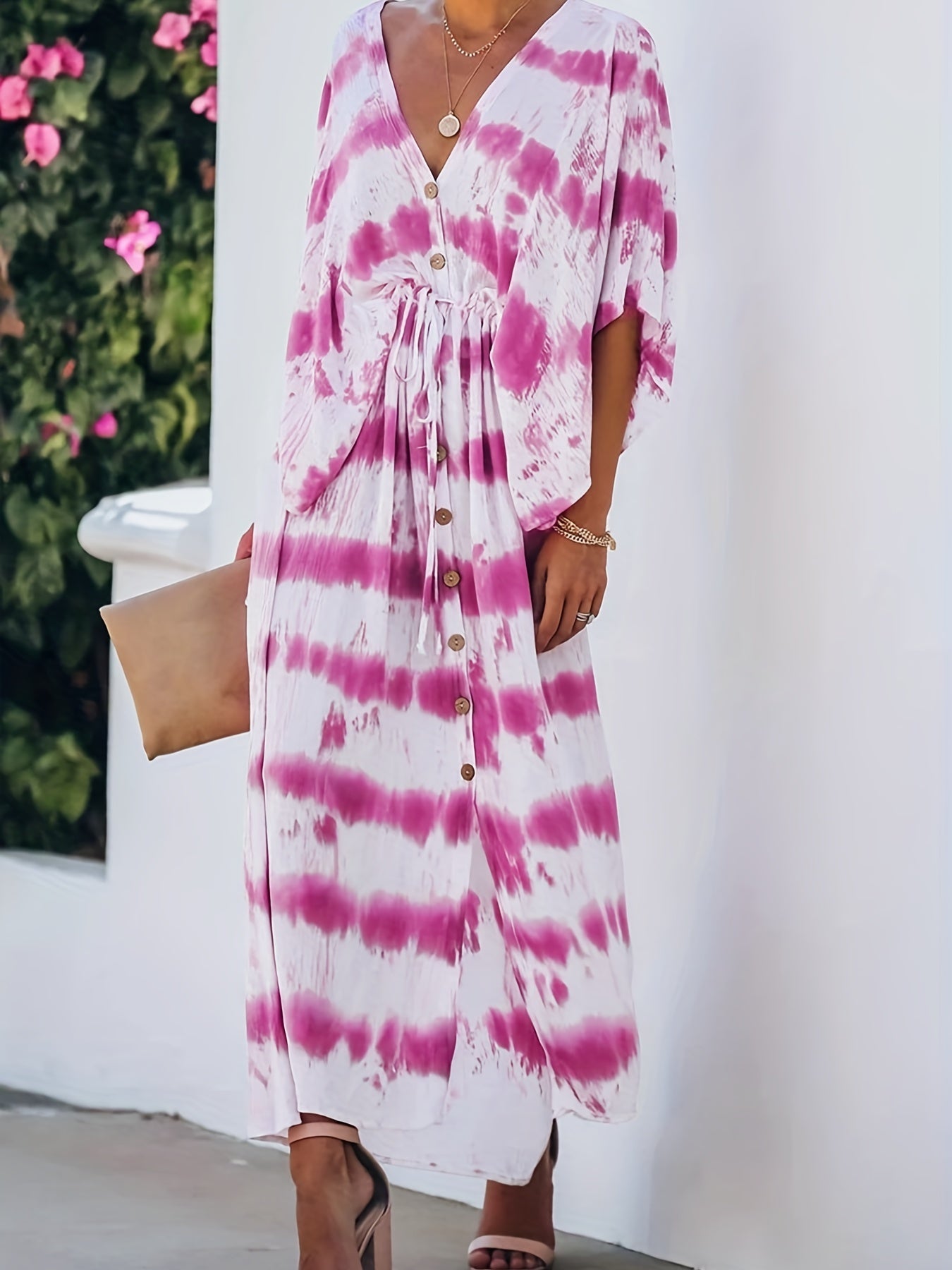  Tie Dye Butterfly Sleeve Maxi Dress