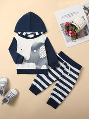 2pcs Baby Boys Elephant Hoodie & Striped Pants Set