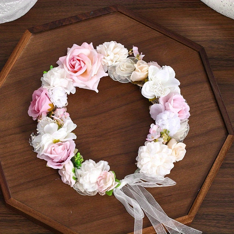 Girls Flower Wreath Headband Princess Hair Accessory for Beach Vacation