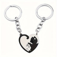 Cat Loving Heart Pendant Keychain for Car Keys Backpacks Wallets