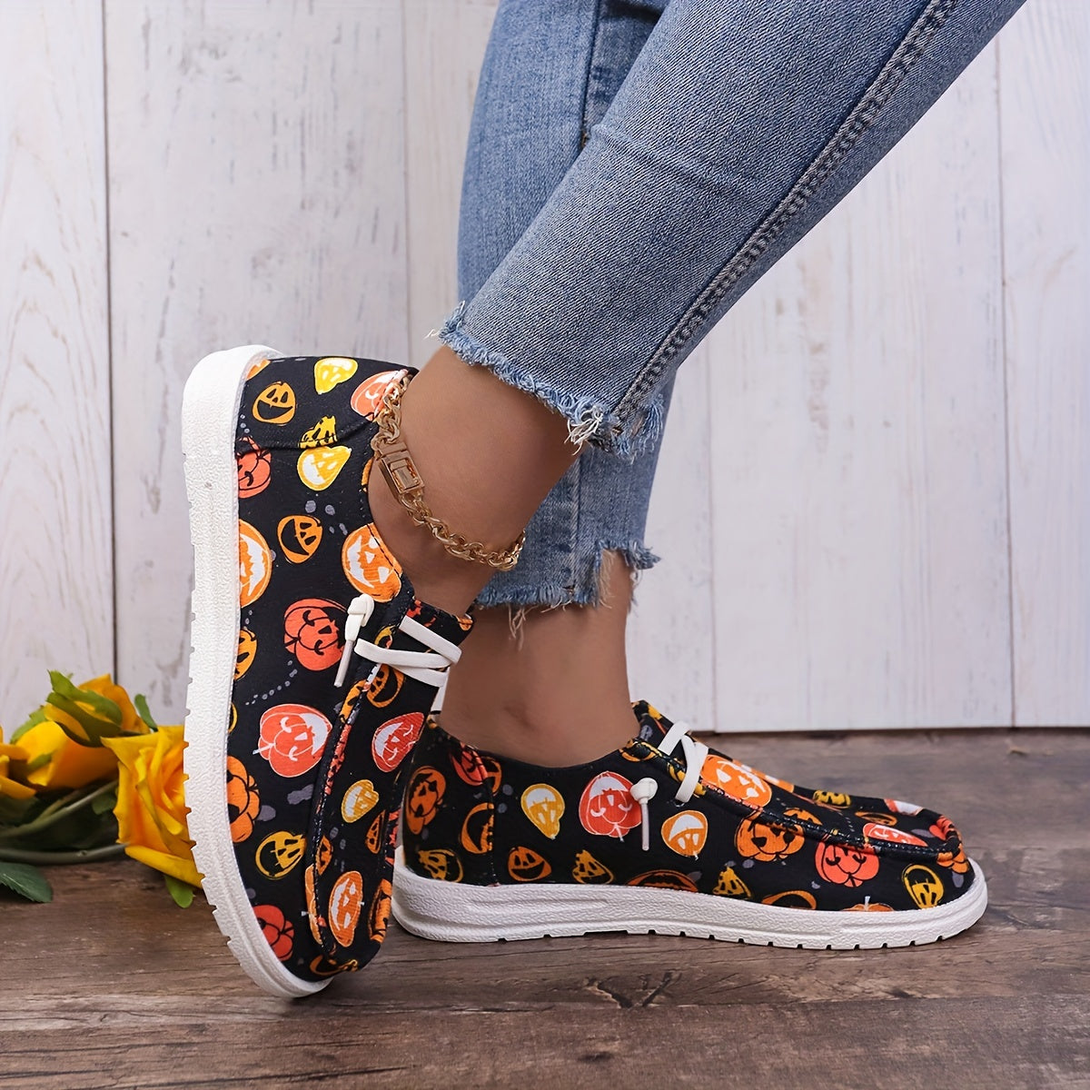 Halloween Pumpkin Pattern Flat Shoes Horror Style Sport Shoes