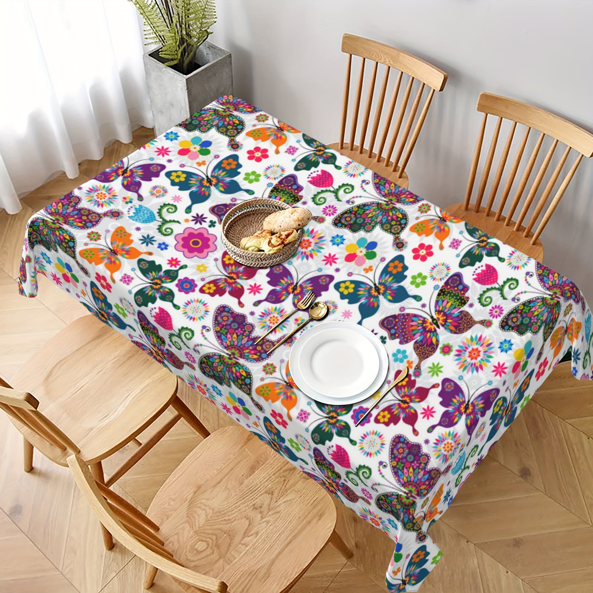 Colorful Butterfly Tablecloth Waterproof Round Table Cloth