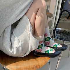 4 Pairs Floral Print Socks Comfy & Breathable Mid Tube Socks Women's Stockings