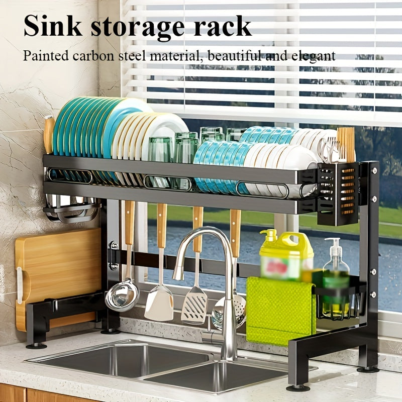Double Layer Kitchen Sink Storage Rack Dish Rack Carbon Steel Material