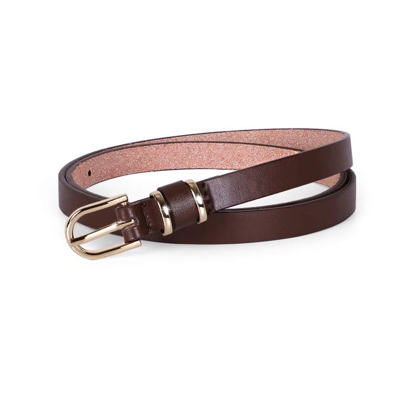 Women Faux Leather Skinny Thin Belt For Jeans Solid Metal Buckle Waist