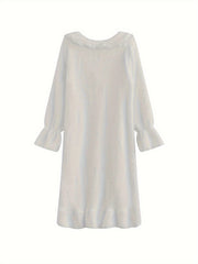 Fuzzy Ruffle NightDress Long Sleeve Bow Pajama Dress Women's Sleepwear