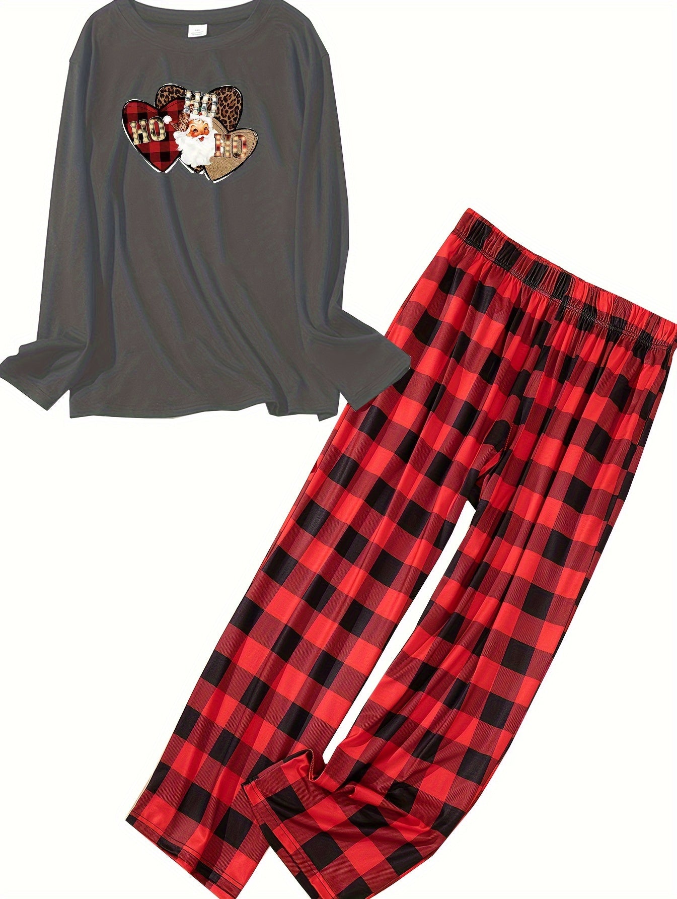  Christmas Lounge Set Women's Plus Santa Claus & Heart Print