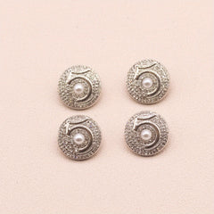 4pcs Zinc Alloy Buttons Faux Diamonds Faux Pearl Number 5 Sewing Buttons