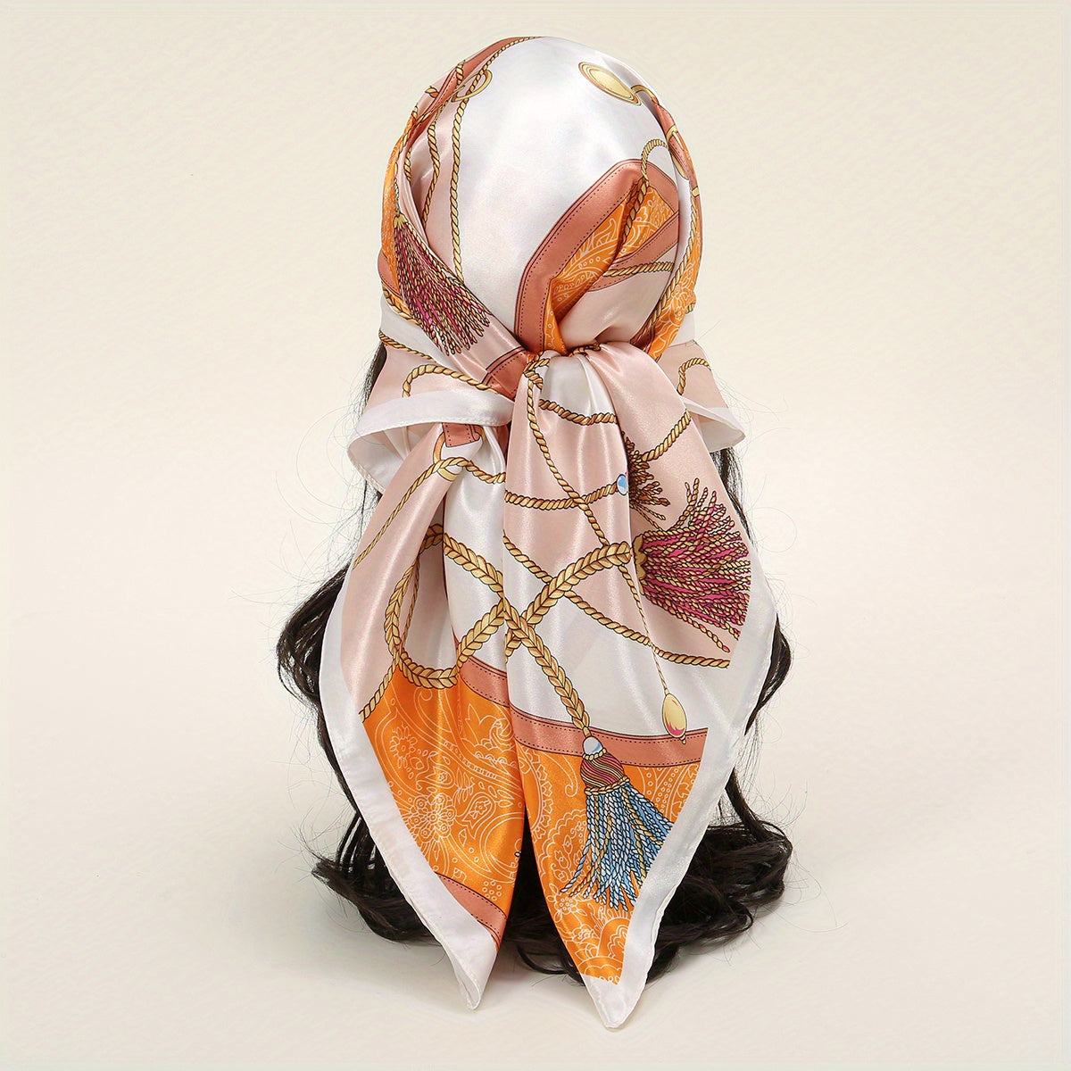 Geometric Chain Print Square Scarf Classic Satin Bandana Large Shawl