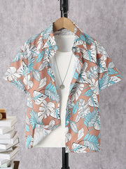 Boys Leaf Print Short Sleeves Shirt For Vacation Beach Kids Summer Clothes