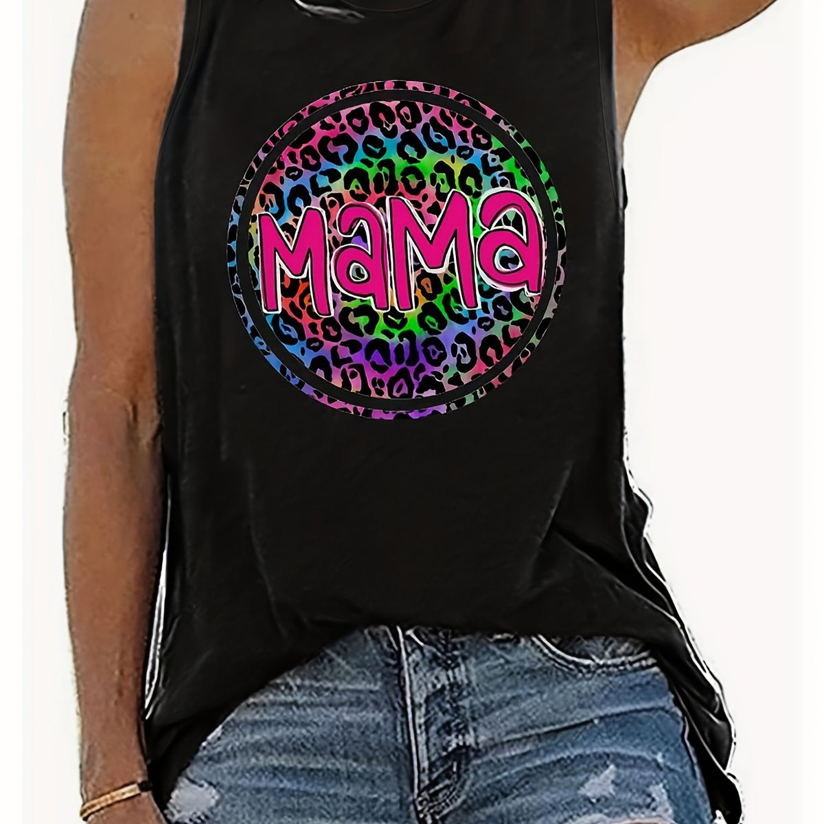 Leopard Letter Print Tank Top for Summer Women's Clothing