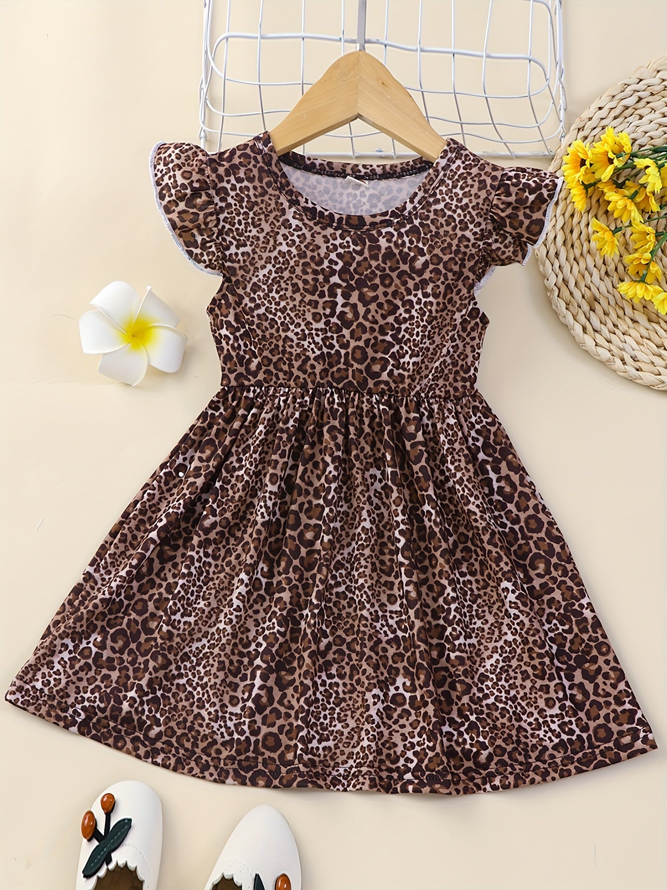 Summer Ruffle Short Sleeve Floral Tropical Dress Toddler Girls