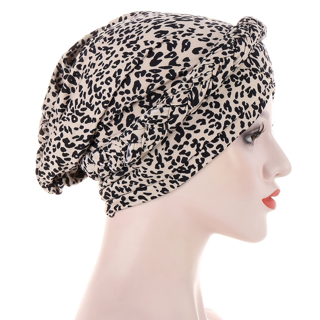 Leopard Print Turban Cap Women Head Wraps Lightweight Beanie