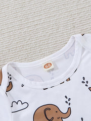 2pcs Baby Boys Elephant Graphic Onesie & Overalls Set