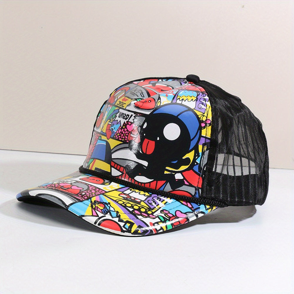 Cartoon Print Baseball Cap Hip Hop Unisex Breathable Mesh Trucker Hat