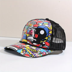 Cartoon Print Baseball Cap Hip Hop Unisex Breathable Mesh Trucker Hat