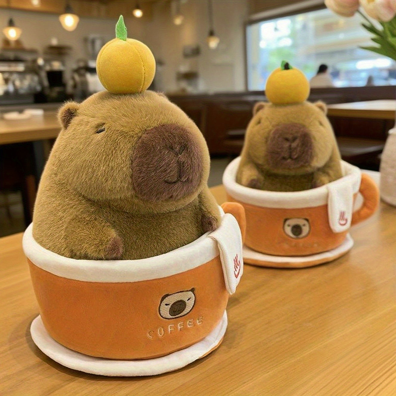 2pcs Capybara Plush Toy Set Office Decor Removable from Cup