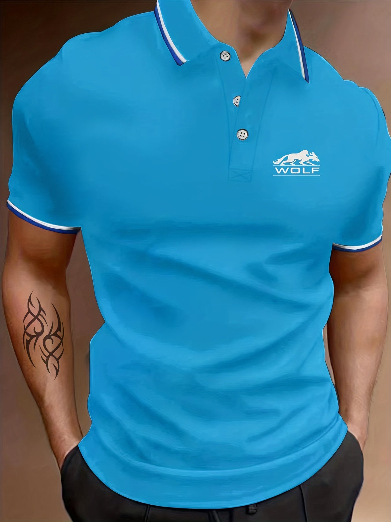 Men's Wolf Graphic Shirt Breathable Button Up Short Sleeve Shirt