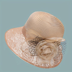 Breathable Organza Sun Hat with Flower Decor Mesh Bucket Hats