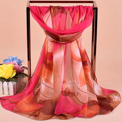 Lotus Print Chiffon Scarf Block Boho Sunscreen Shawl Windproof Head Wrap
