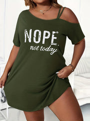  Slogan Print Cold Shoulder Loungewear Dress
