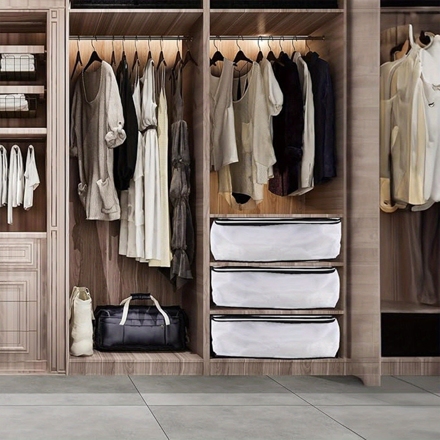 3pcs Foldable Fabric Storage Bins with Zipper Closure - Space Saving